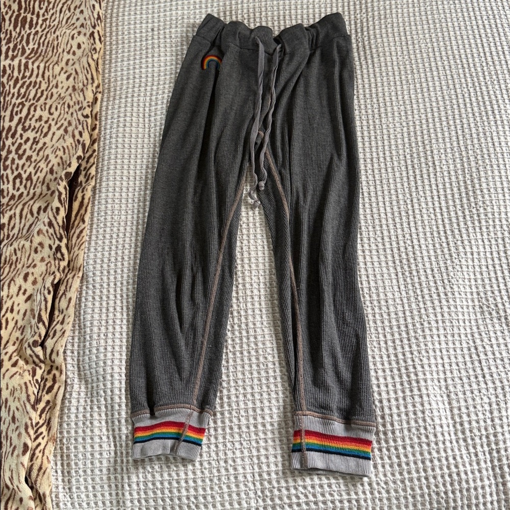 Aviator Nation Gray Joggers with Rainbow Details